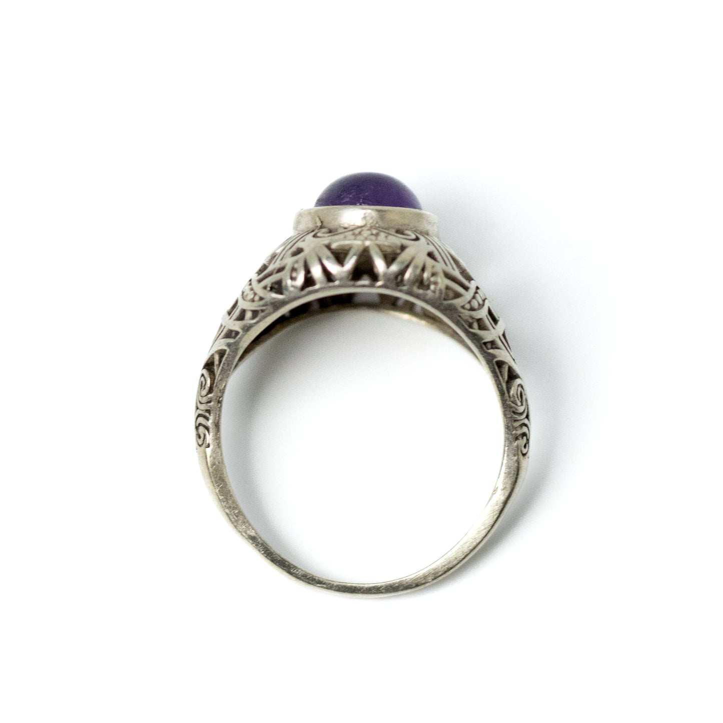 Art Deco Geometric Sterling Silver Ring with Amethyst