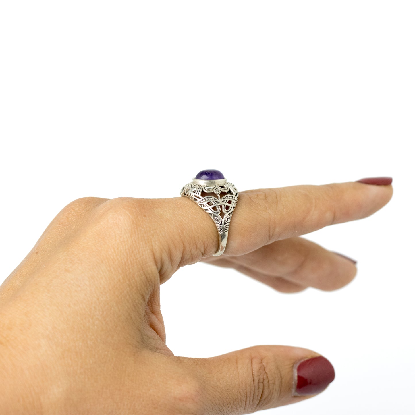 Art Deco Geometric Sterling Silver Ring with Amethyst