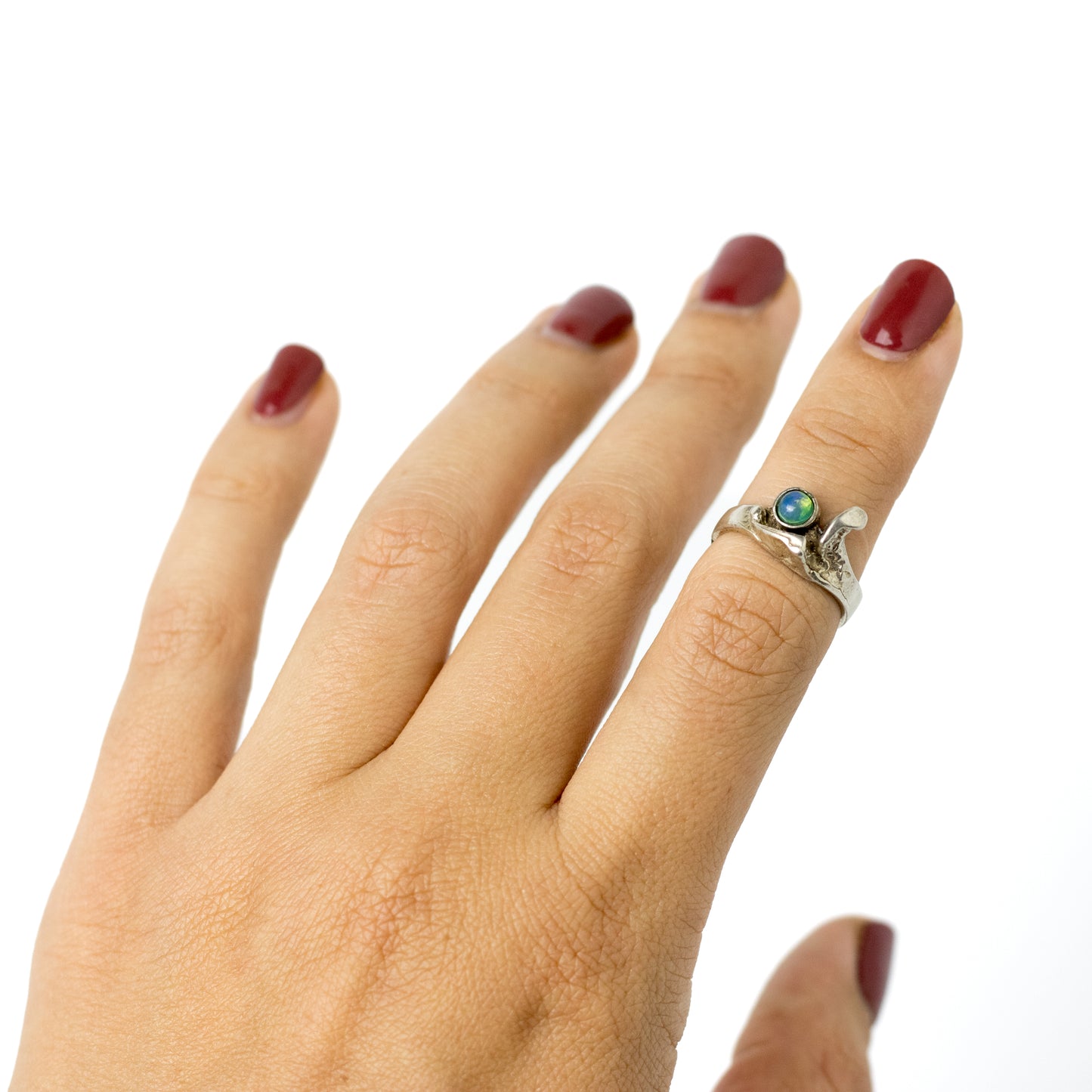 Vintage Brutalist Silver Ring with Natural Opal