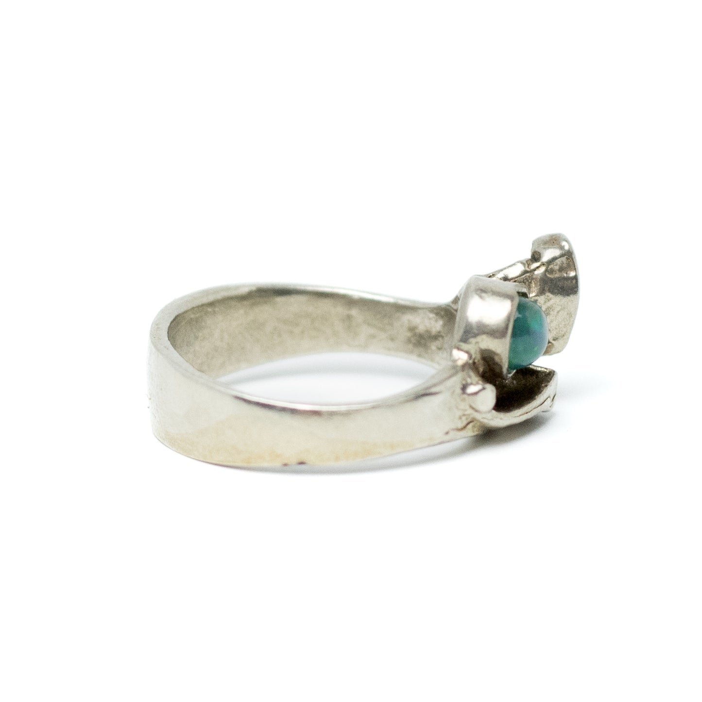 Vintage Brutalist Silver Ring with Natural Opal