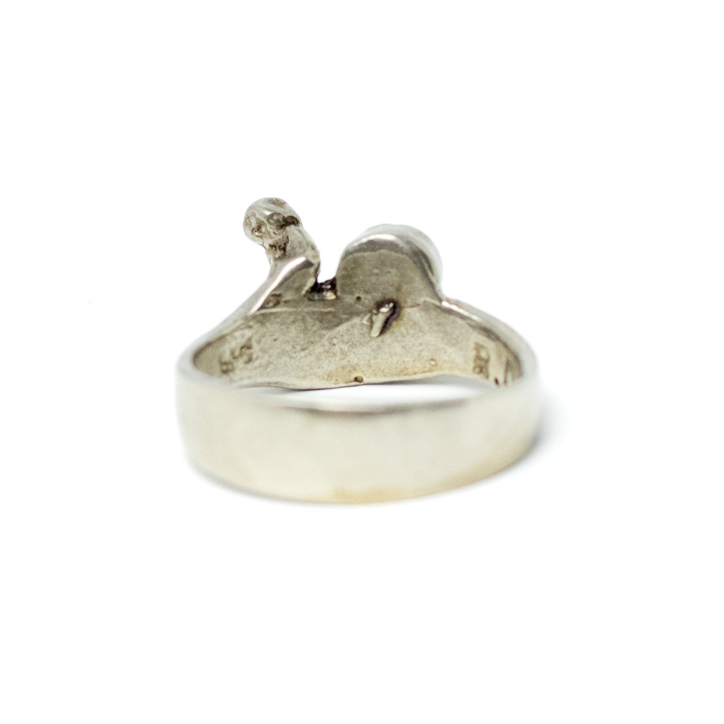 Vintage Brutalist Silver Ring with Natural Opal