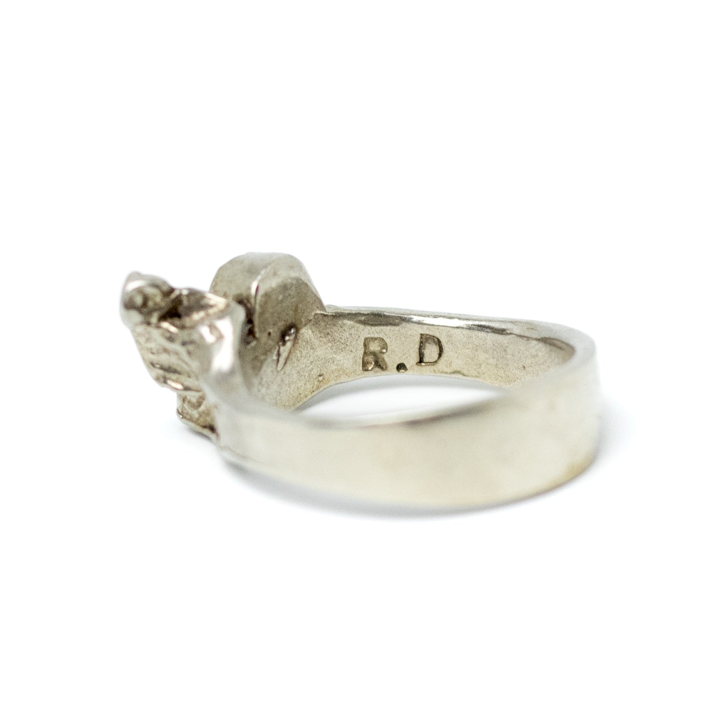 Vintage Brutalist Silver Ring with Natural Opal