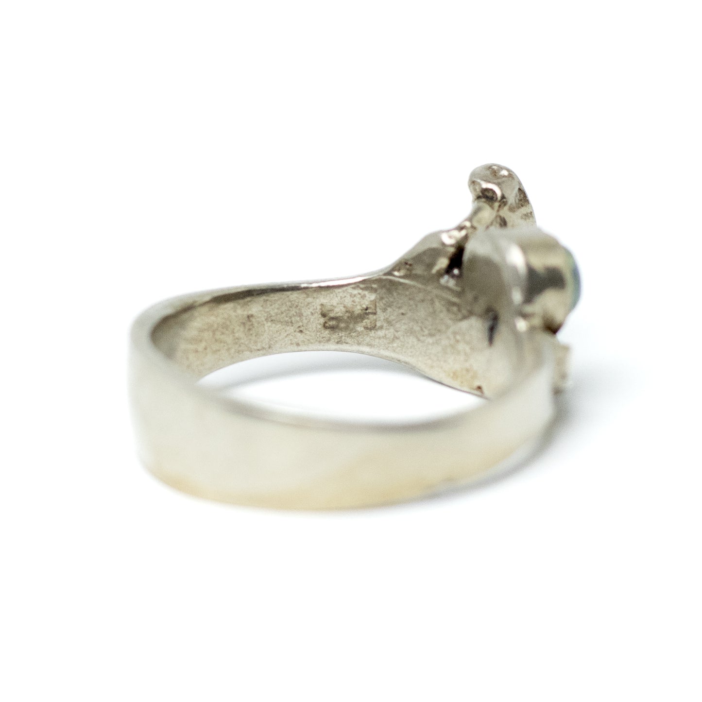 Vintage Brutalist Silver Ring with Natural Opal