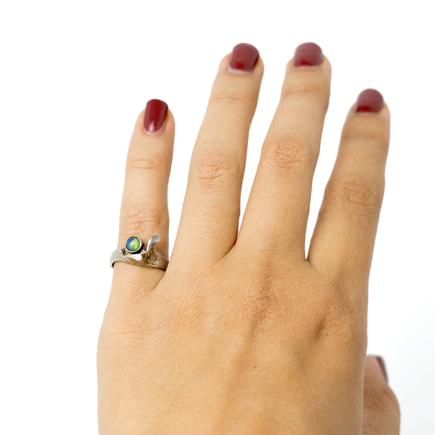 Vintage Brutalist Silver Ring with Natural Opal