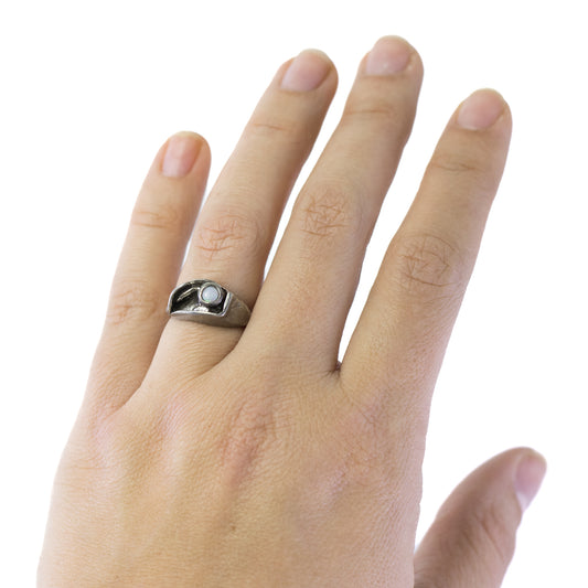 Vintage Brutalist Silver Ring with Natural Opal