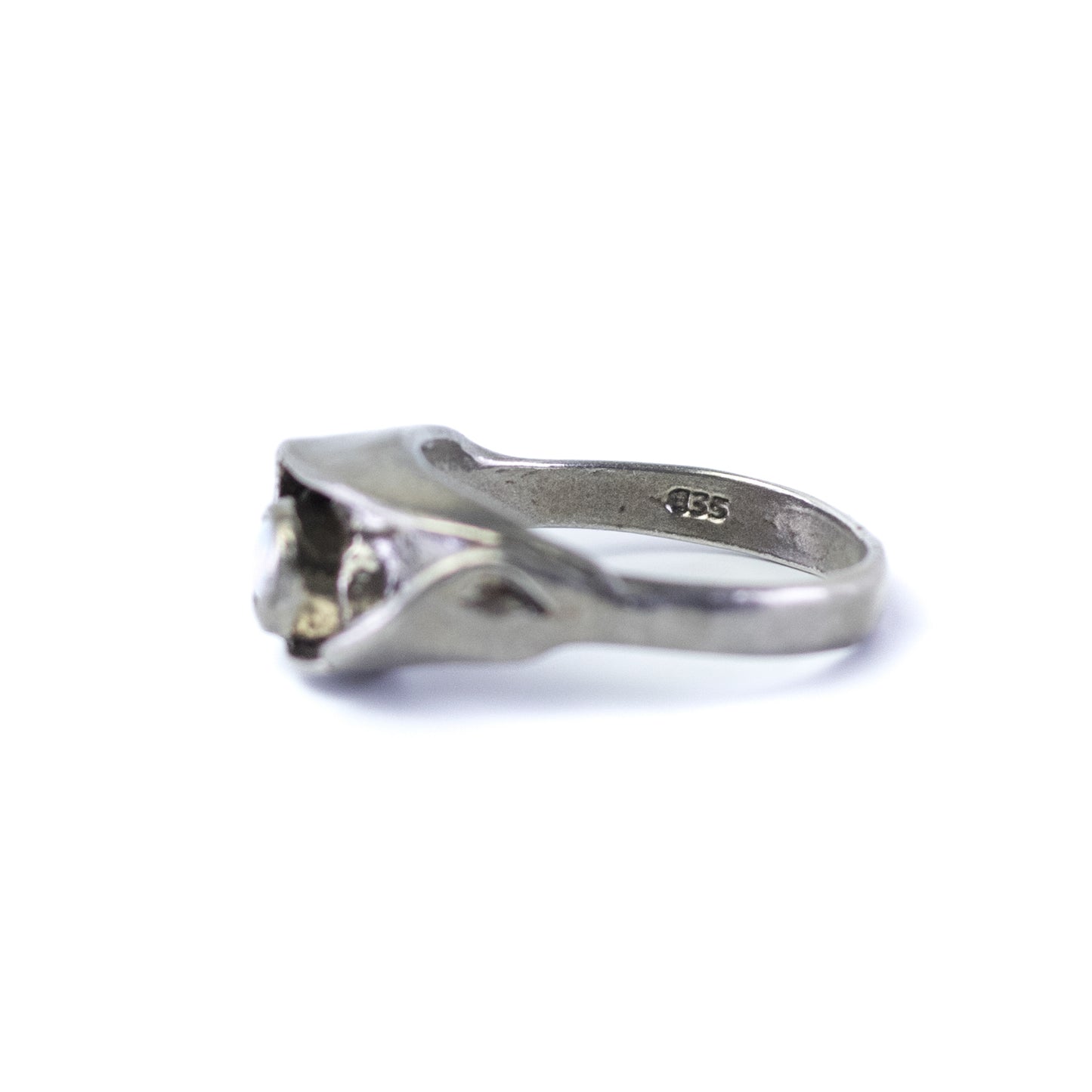 Vintage Brutalist Silver Ring with Natural Opal