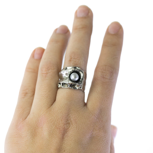 Monika & Burkhard OLY Vintage Brutalist Pearl Statement Ring