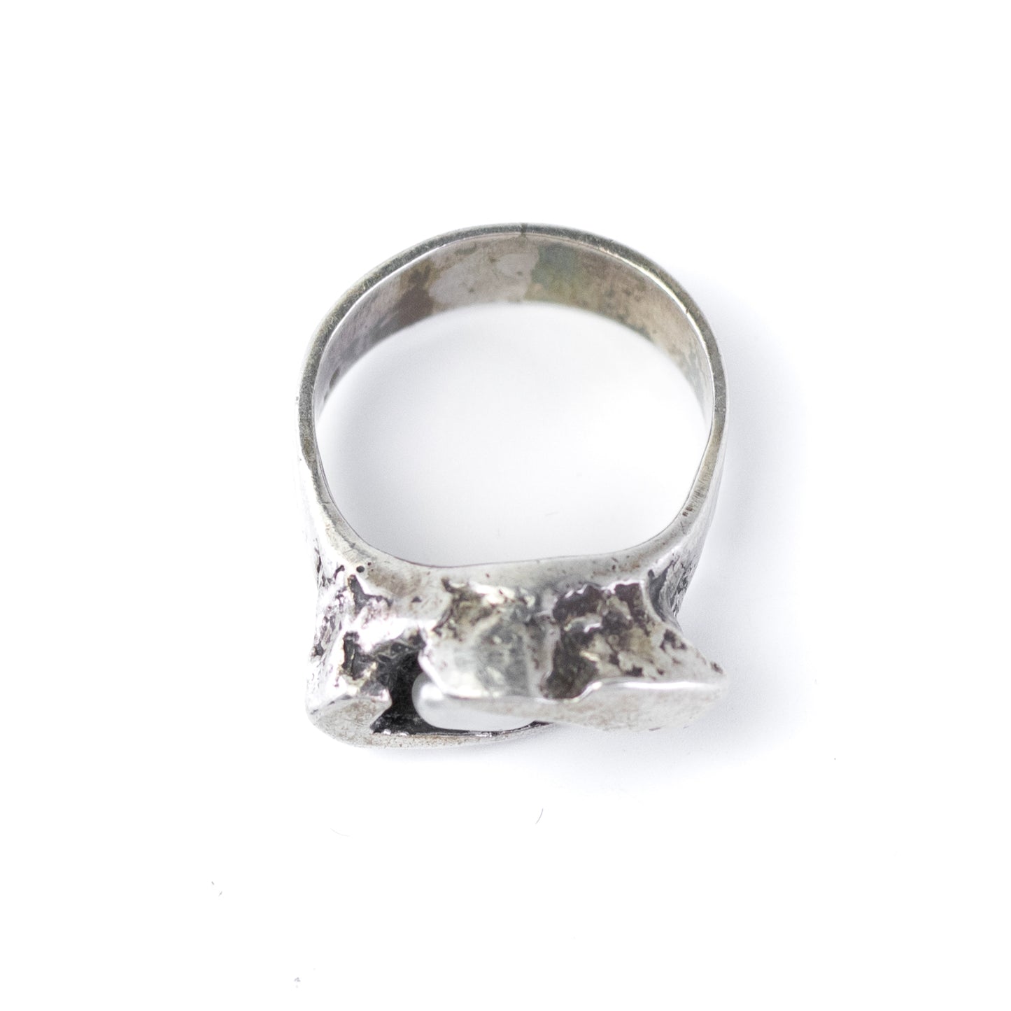 Vintage Brutalist Silver Ring with Pearl
