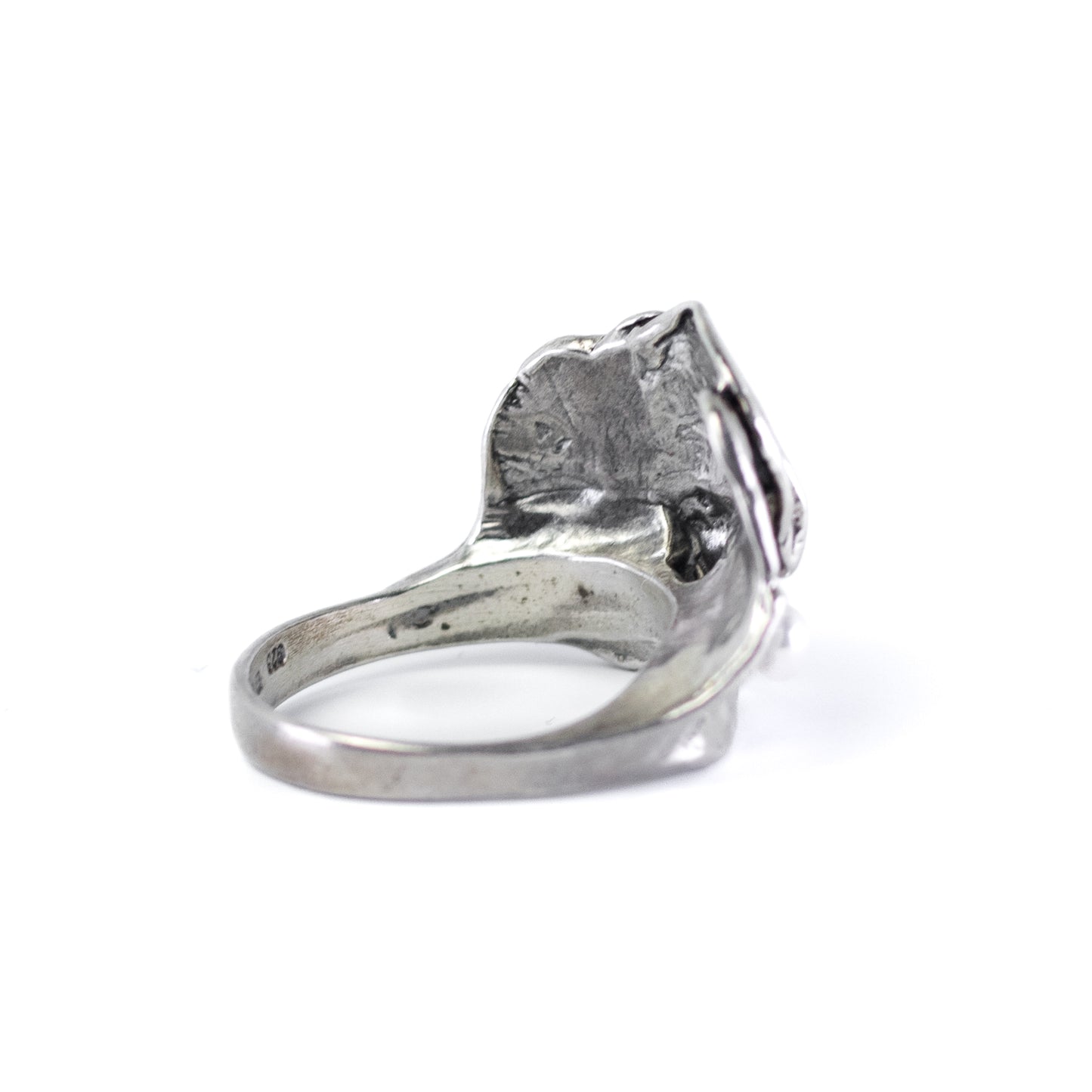 Brutalist Sterling Silver Pearl Ring by Perli with Floral Design