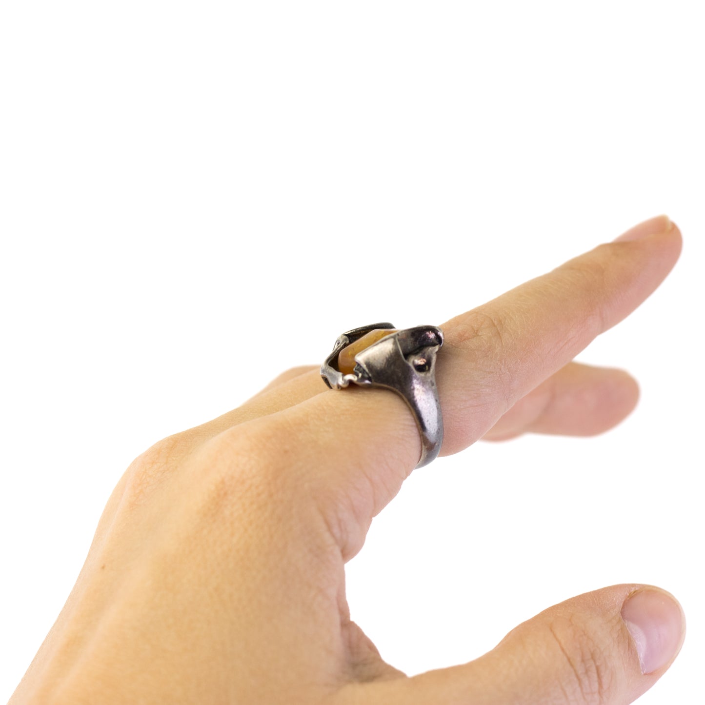 Vintage Brutalist Silver Ring With Amber By Niels Erik From