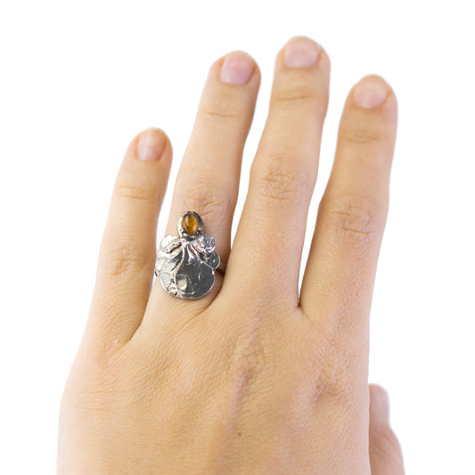 Brutalist Vintage Silver Ring With Citrine Cabochon By Perli