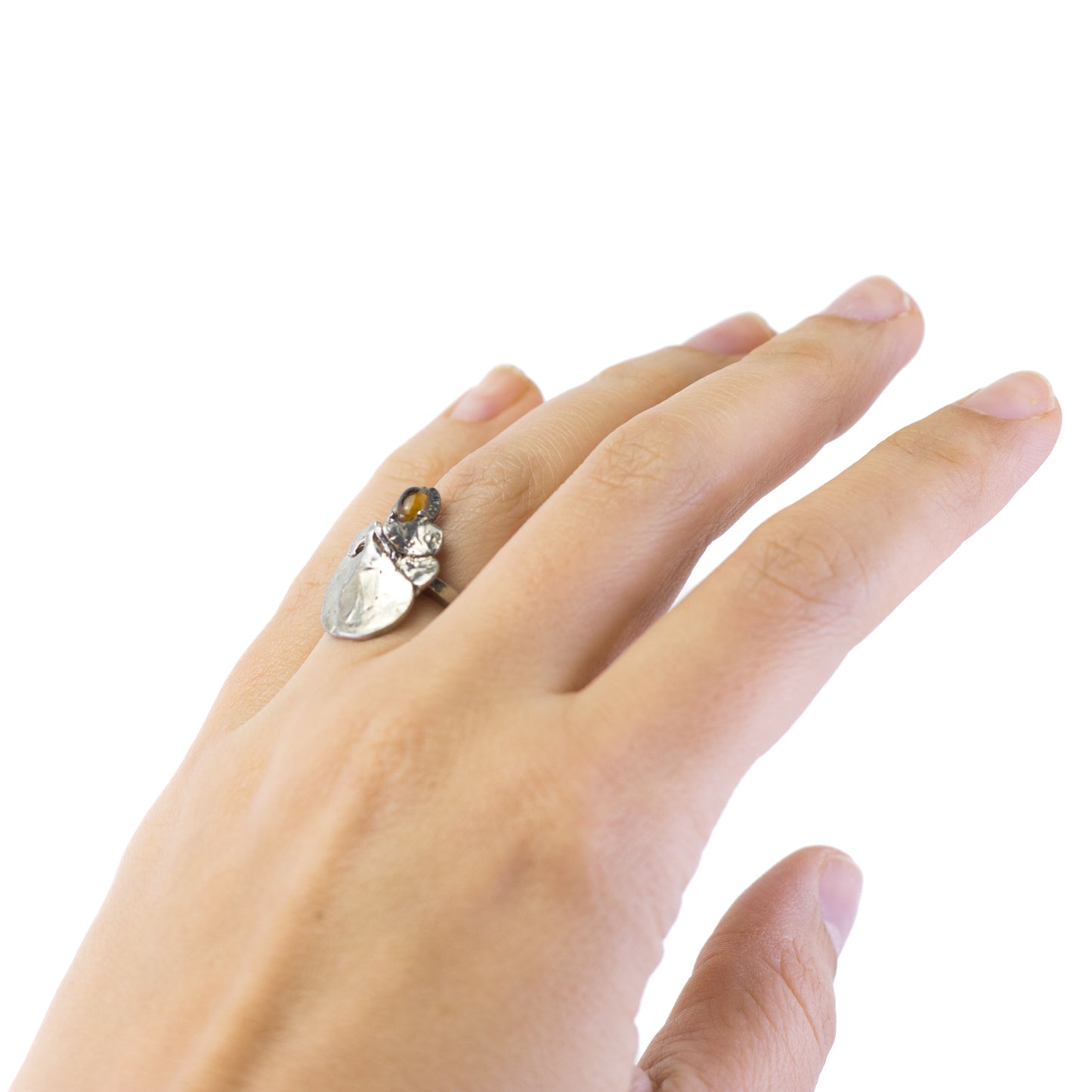 Brutalist Vintage Silver Ring With Citrine Cabochon By Perli