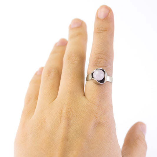 Finnish Vintage Silver Ring With Rose Quartz Sphere By Kupittaan Kulta Elis Kauppi 1969