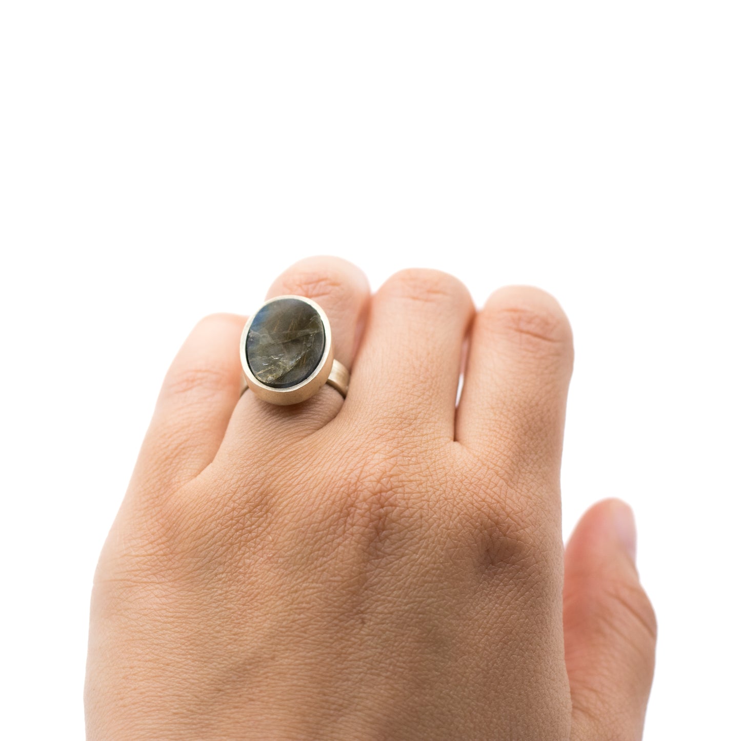 Finnish Silver Vintage Spectrolite Ring In Oval Bezel