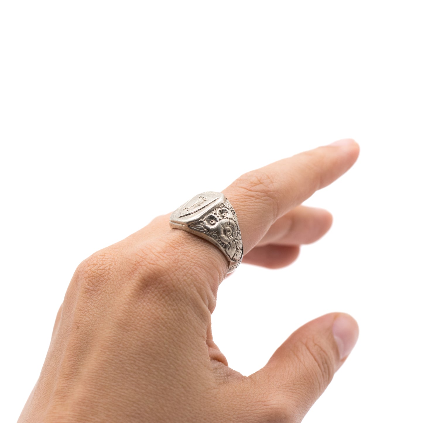 Antique Men's Signet Ring With Ornate Band, Vintage Heraldic Jewelry