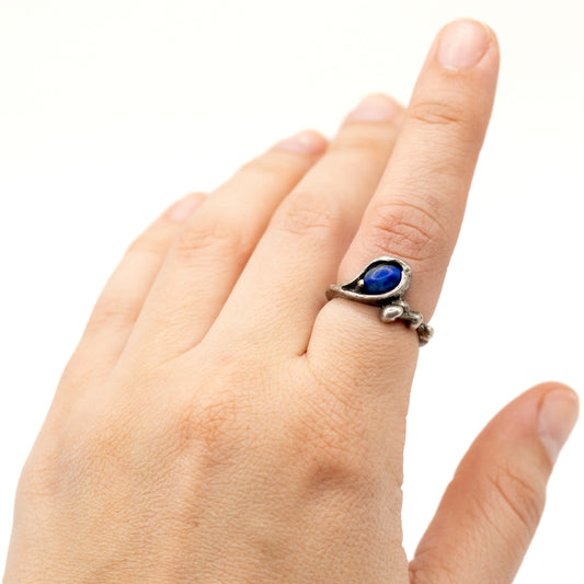 Snake Lapis Lazuli Vintage Brutalist Silver Ring