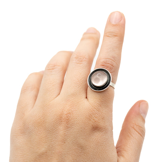 Rose Quartz Vintage Modernist Silver Ring By Georg Kramer