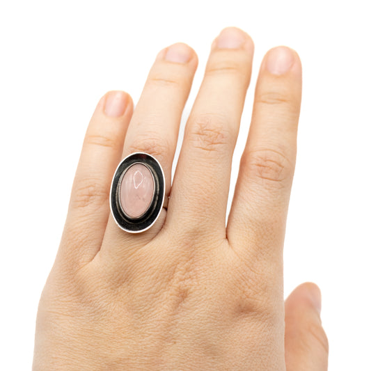 Oval Rose Quartz Vintage Modernist Silver Ring By Georg Kramer