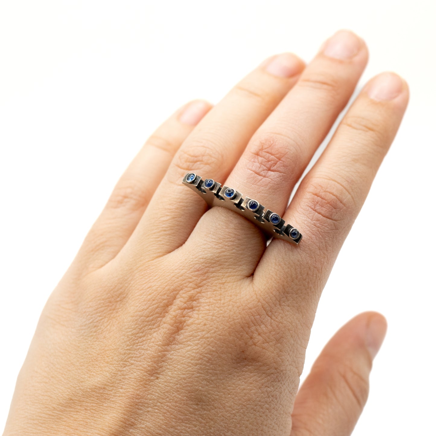 Synthetic Sapphire Vintage Machine Age Silver Ring