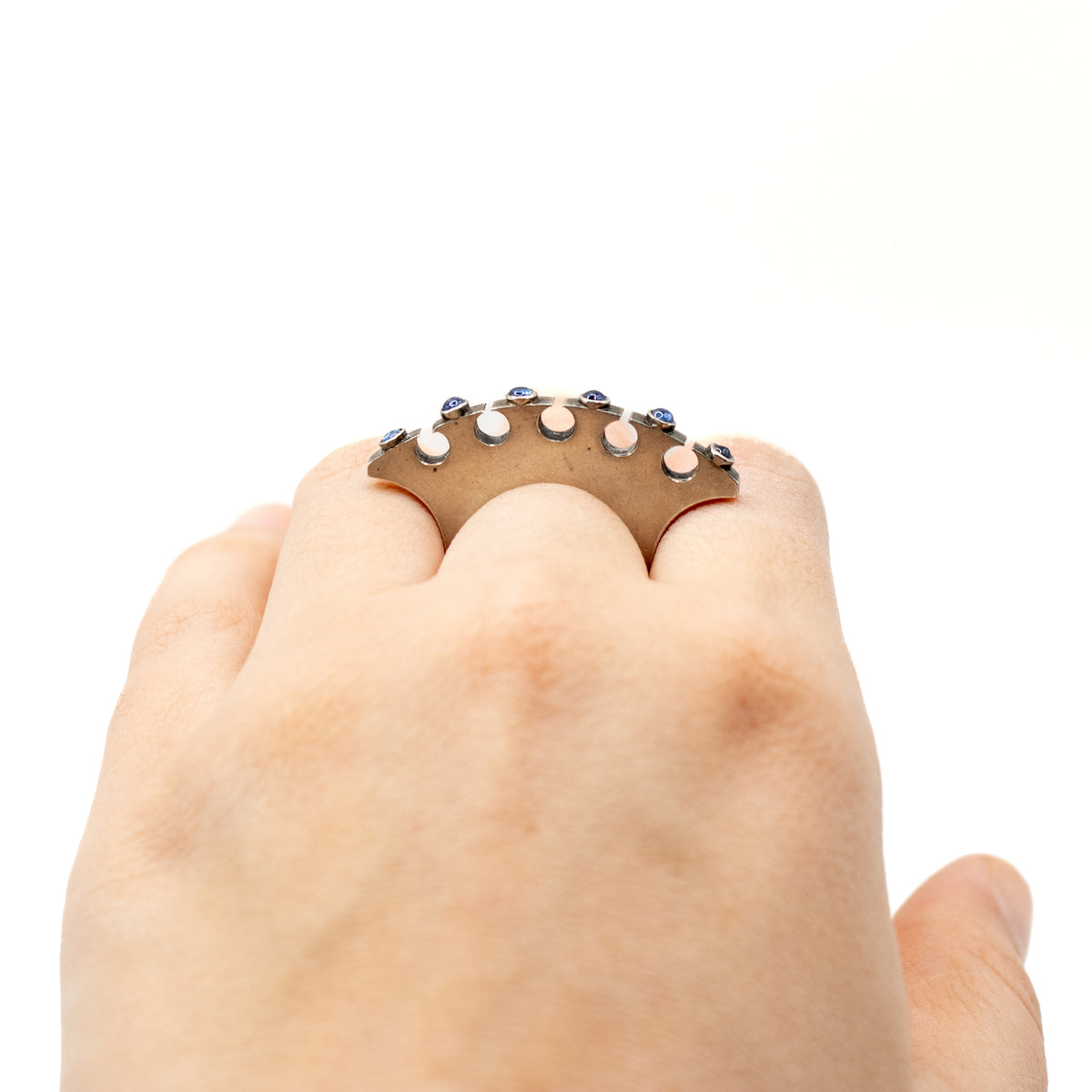 Synthetic Sapphire Vintage Machine Age Silver Ring