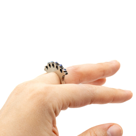 Synthetic Sapphire Vintage Machine Age Silver Ring