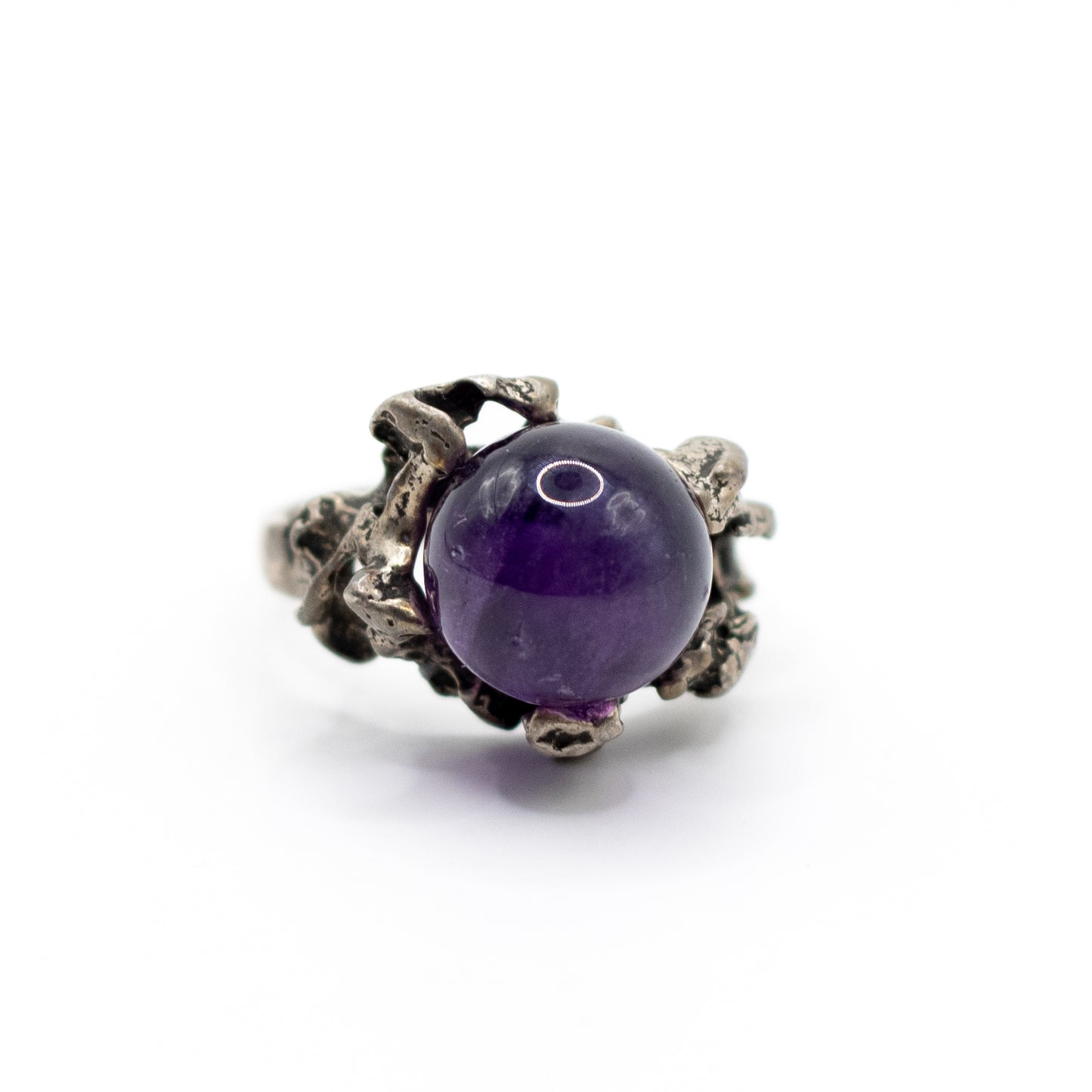 Niels Erik From Vintage Brutalist Sterling Silver Ring with Amethyst Sphere