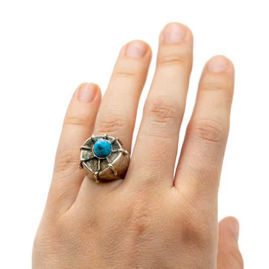 Brutalist Vintage Sterling Silver Statement Ring with Turquoise or Dyed Blue Howlite