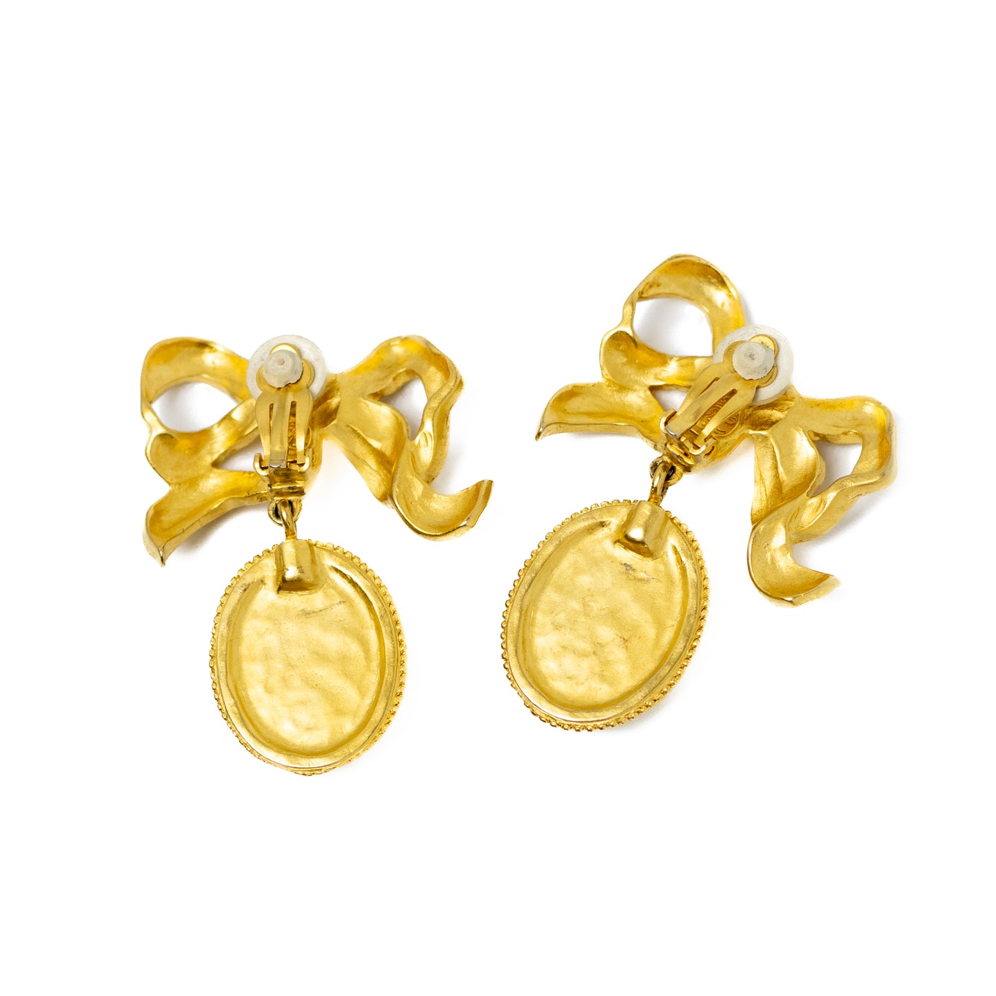 Karl Lagerfeld Vintage Clip-On Bow Earrings with Navy Blue Logo