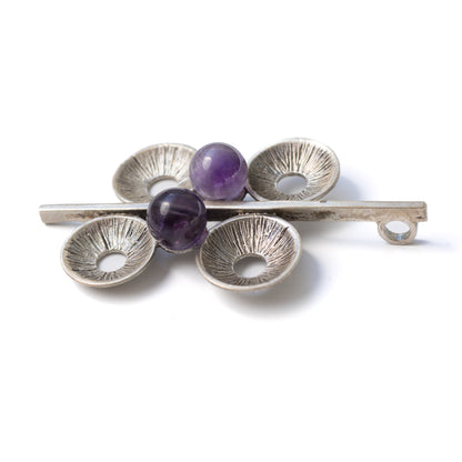 Theodor Fahrner Vintage Brutalist Silver Pendant with Amethyst Spheres