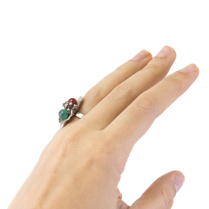 Relo Germany Vintage Brutalist Silver Ring with Carnelian and Chrysoprase