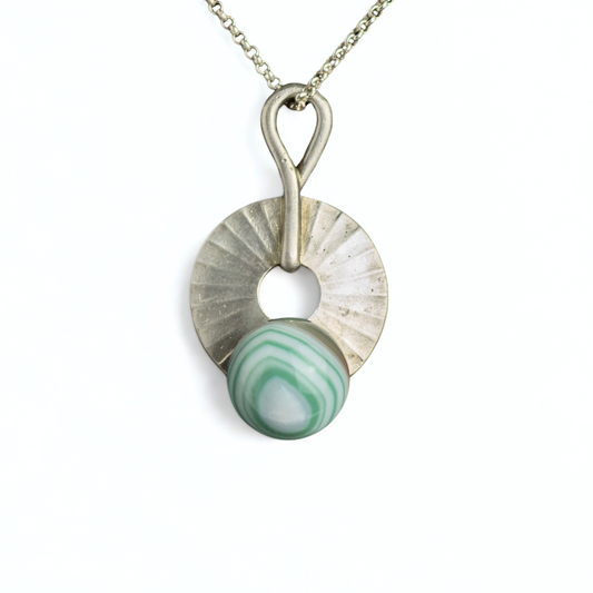 Theodor Fahrner Original Art Deco Silver Pendant with Green Banded Agate