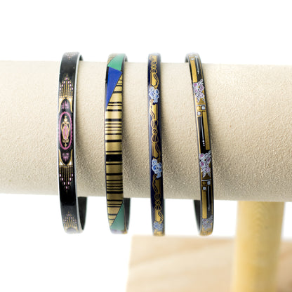 Steinböck Austria Vintage Enamel Bangle with Pink and Gold Art Deco Design