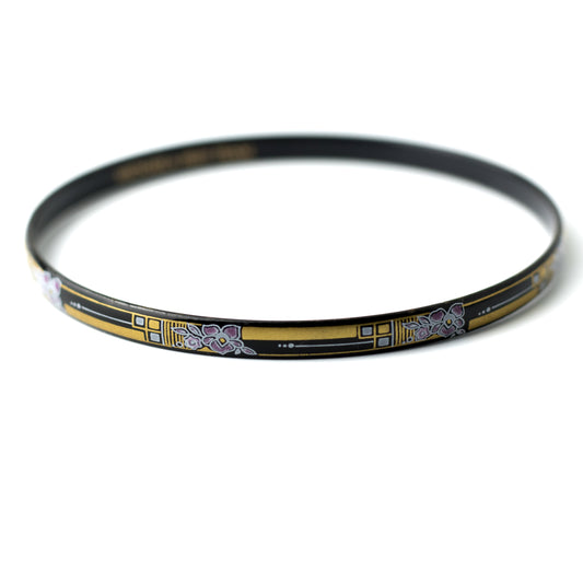 Michaela Frey Team Vintage Enamel Bangle with Gold and Pink Floral Design