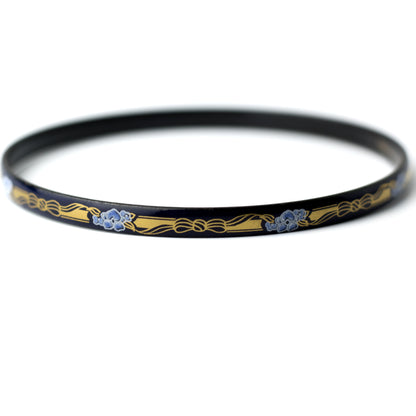Michaela Frey Vintage Enamel Bangle with Blue Floral and Gold Bow Motif