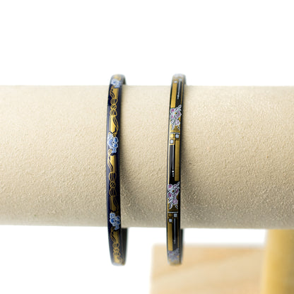 Michaela Frey Vintage Enamel Bangle with Blue Floral and Gold Bow Motif