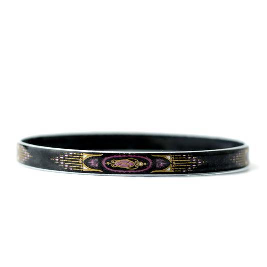 Steinböck Austria Vintage Enamel Bangle with Pink and Gold Art Deco Design