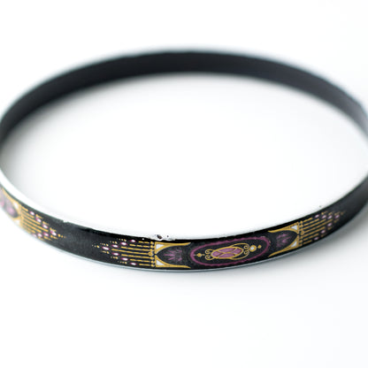 Steinböck Austria Vintage Enamel Bangle with Pink and Gold Art Deco Design