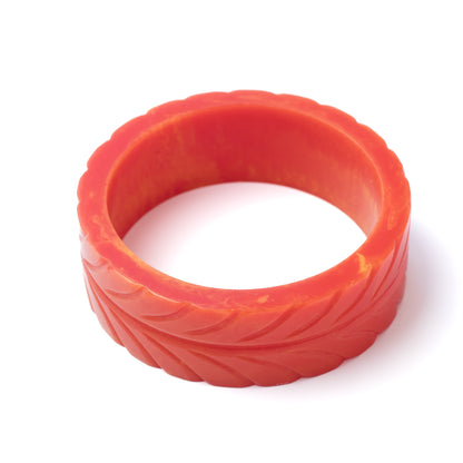 Vintage Salmon-Red Carved Plastic Bangle Bracelet