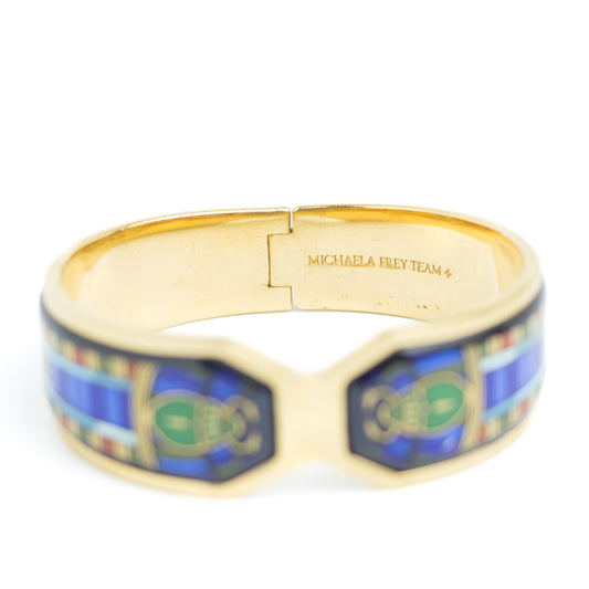Michaela Frey Team Vintage Scarab Enamel Jewelry Set of Bangle and Clip-On Earrings
