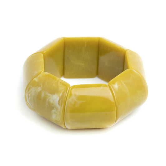 Vintage Mustard Yellow Swirl Lucite Wide Stretch Bracelet