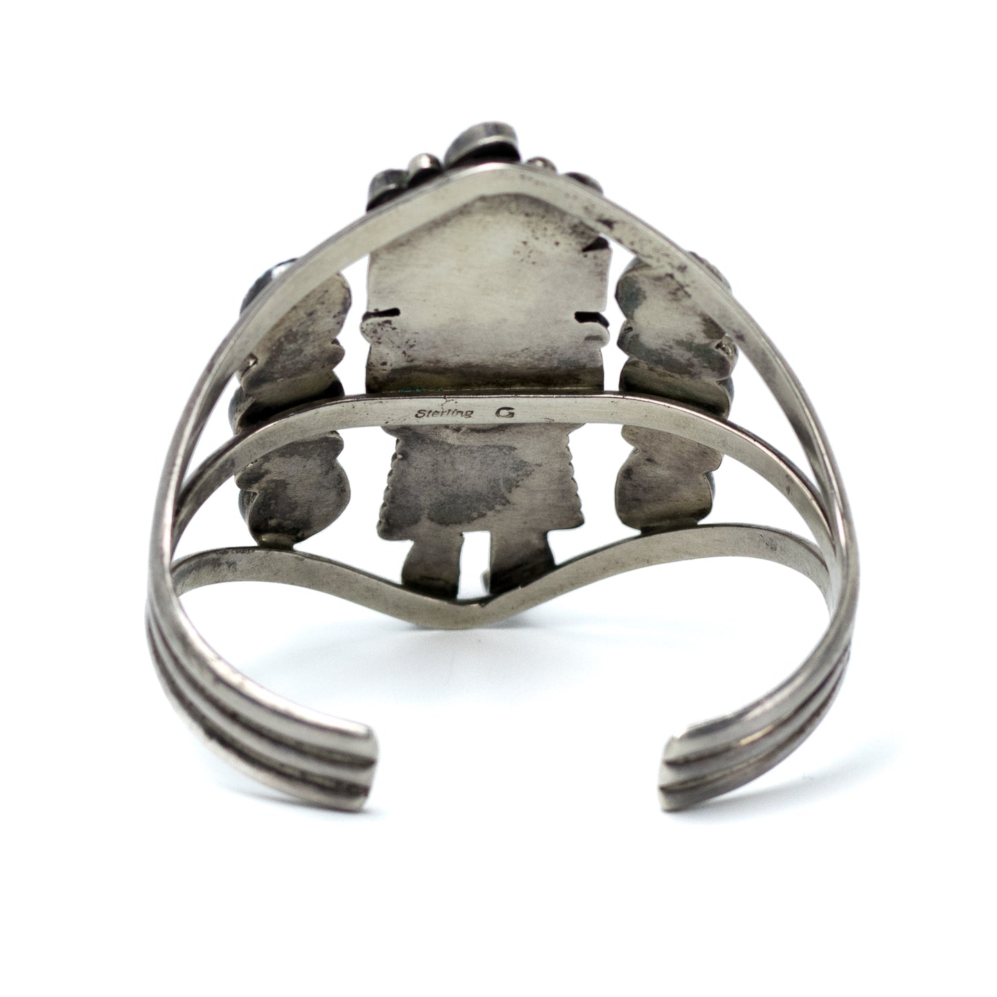 Native American Sterling Silver Kachina Vintage Cuff With Turquoise