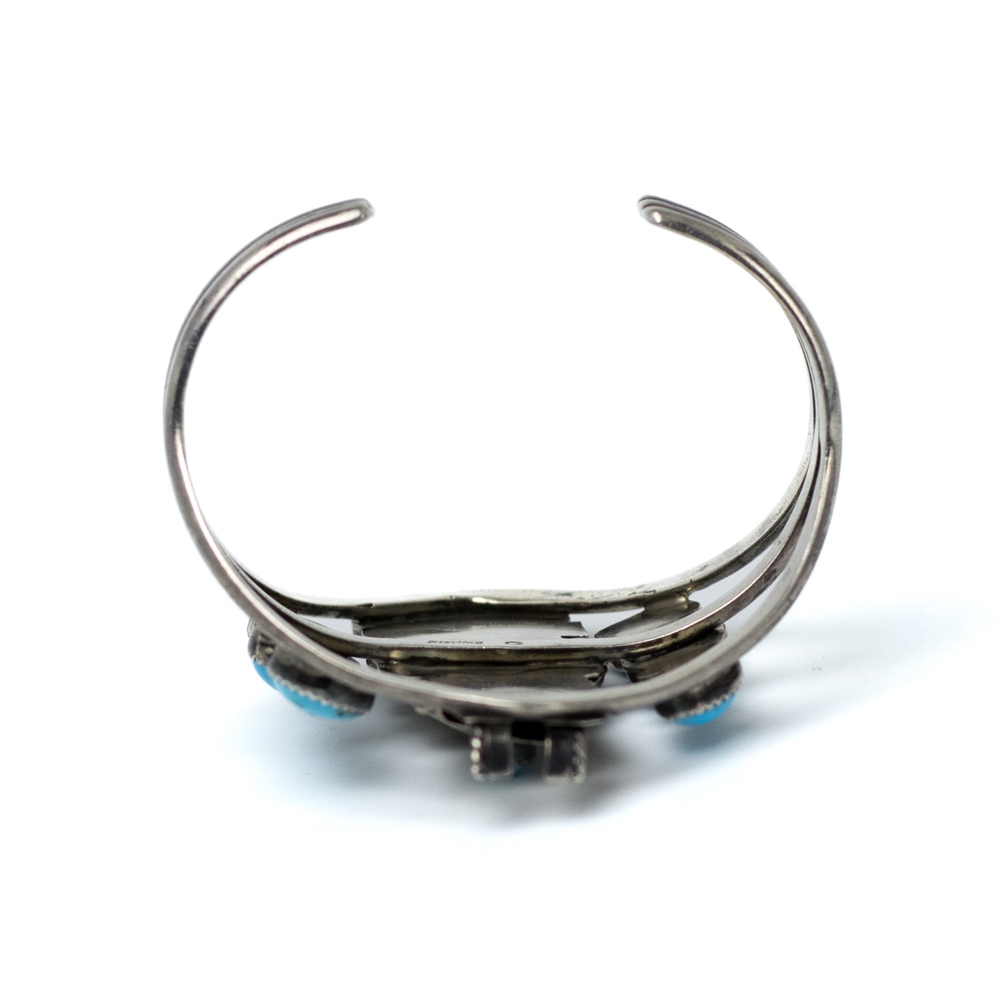 Native American Sterling Silver Kachina Vintage Cuff With Turquoise