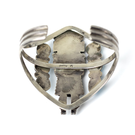 Native American Sterling Silver Kachina Vintage Cuff With Turquoise