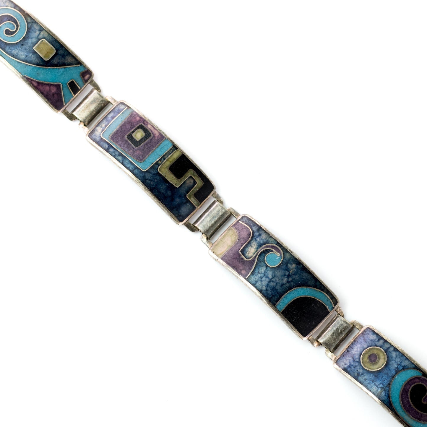 Bracelet vintage en émail Perli bleu noir violet Allemagne