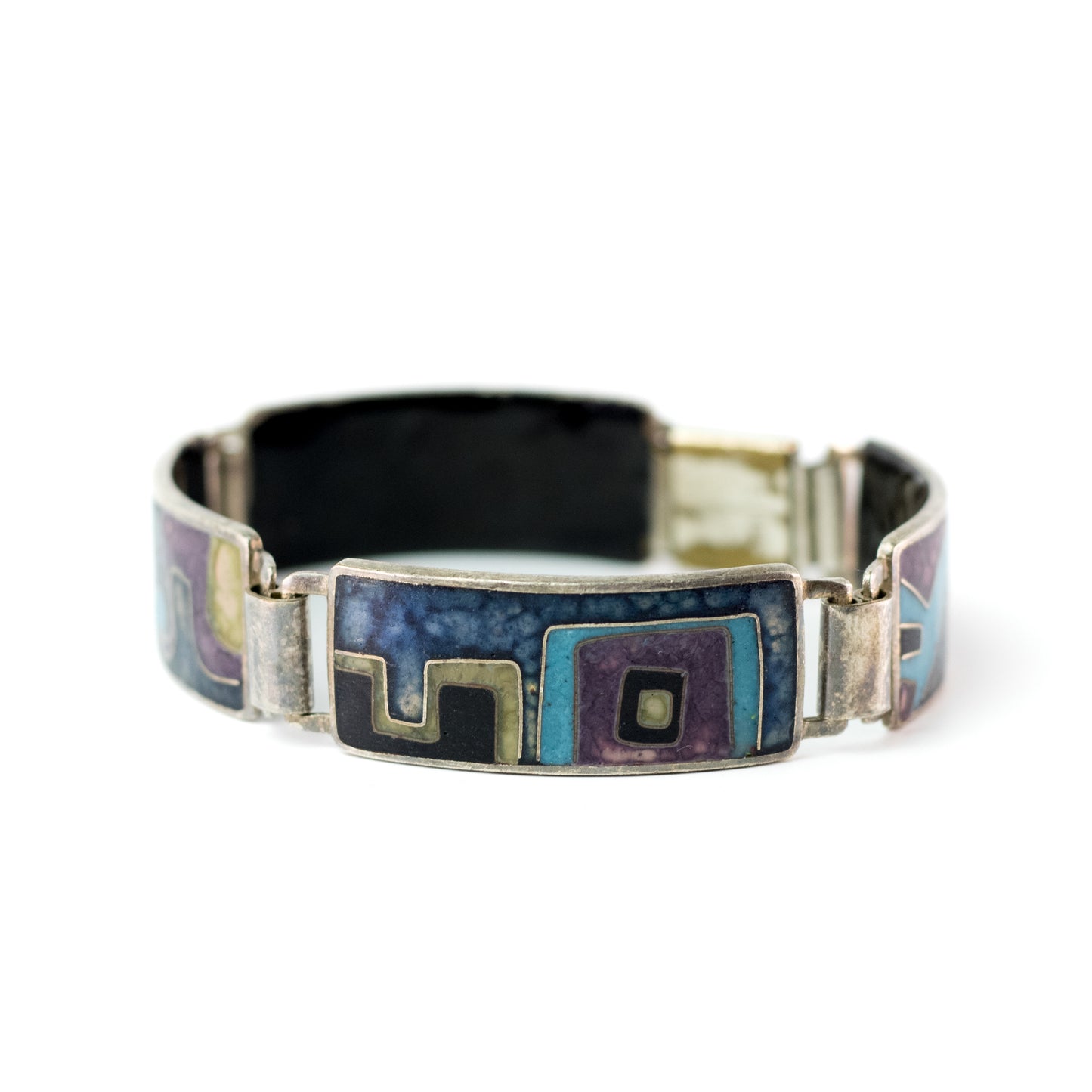 Bracelet vintage en émail Perli bleu noir violet Allemagne