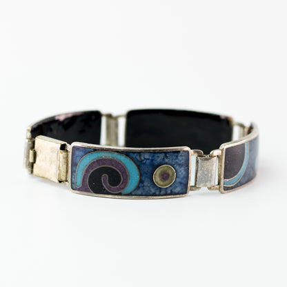 Bracelet vintage en émail Perli bleu noir violet Allemagne