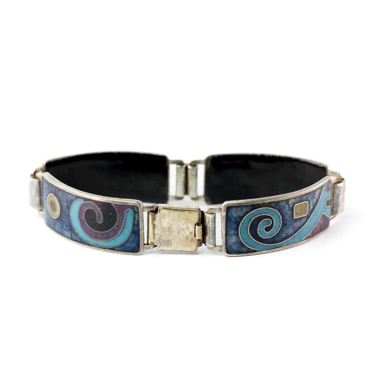 Bracelet vintage en émail Perli bleu noir violet Allemagne