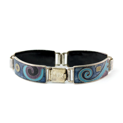Bracelet vintage en émail Perli bleu noir violet Allemagne