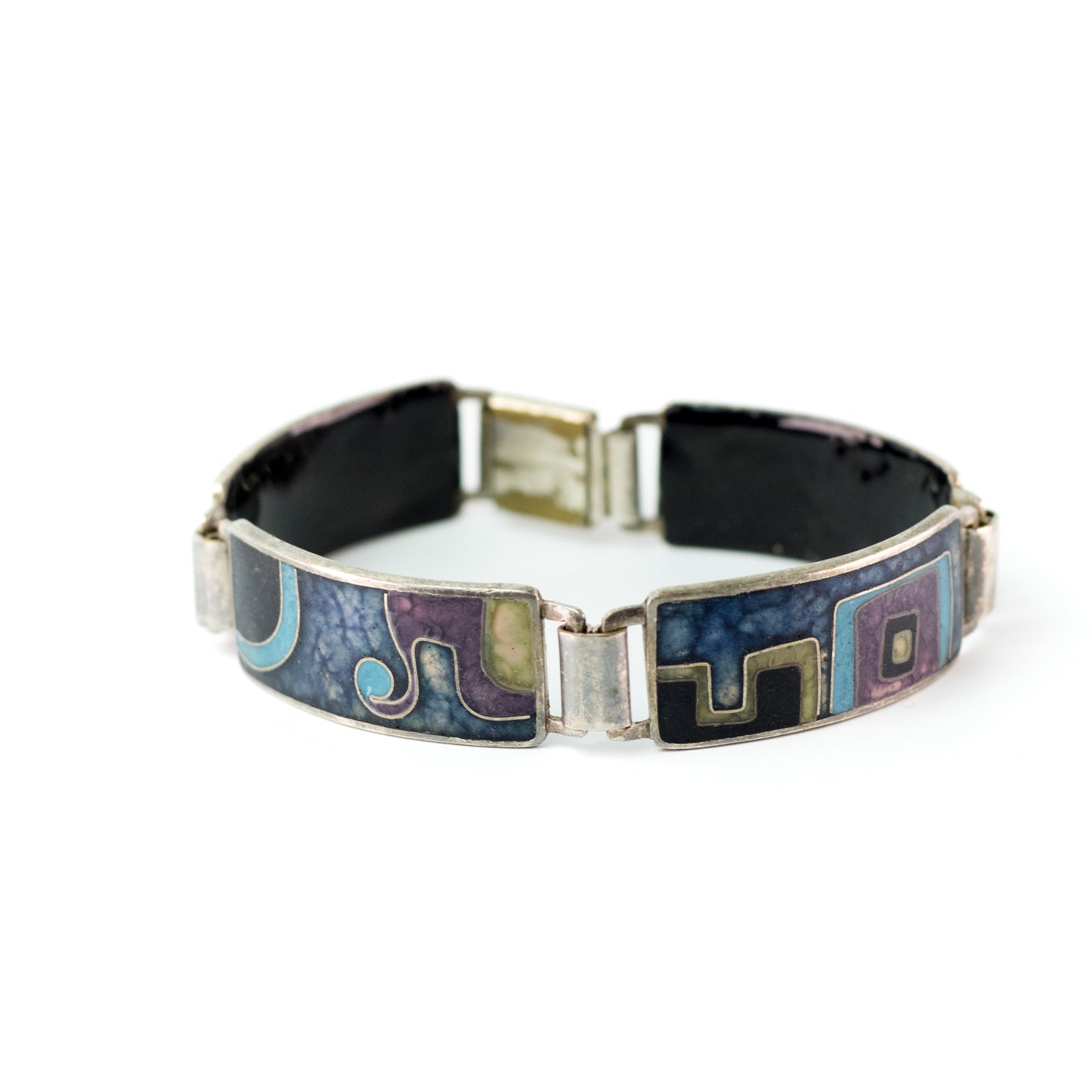 Bracelet vintage en émail Perli bleu noir violet Allemagne