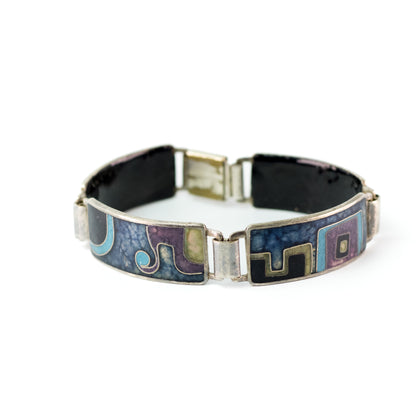 Bracelet vintage en émail Perli bleu noir violet Allemagne